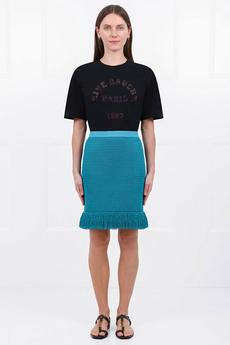 BOTTEGA VENETA RTW RACKED MESH MINI SKIRT DUCK GREEN