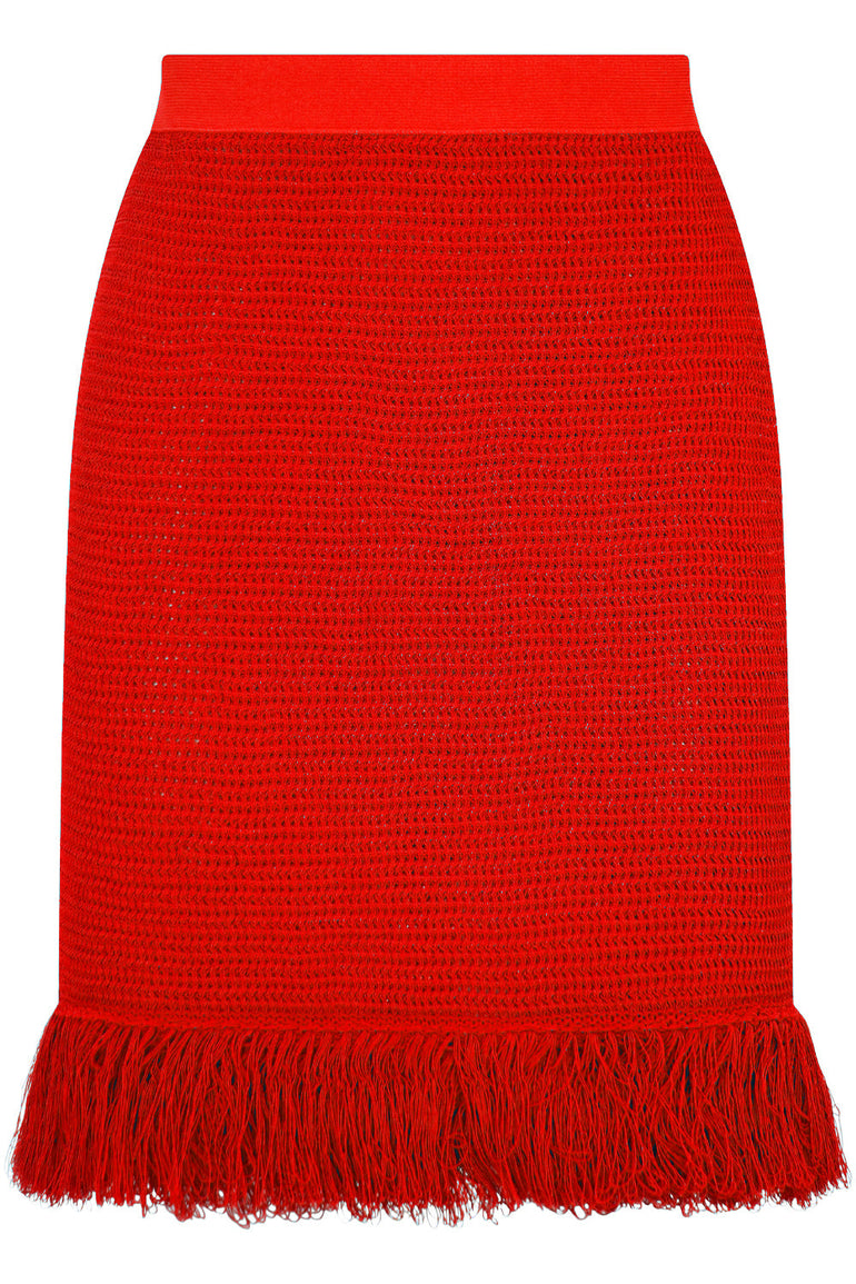 BOTTEGA VENETA RTW RACKED MESH MINI SKIRT TOMATO
