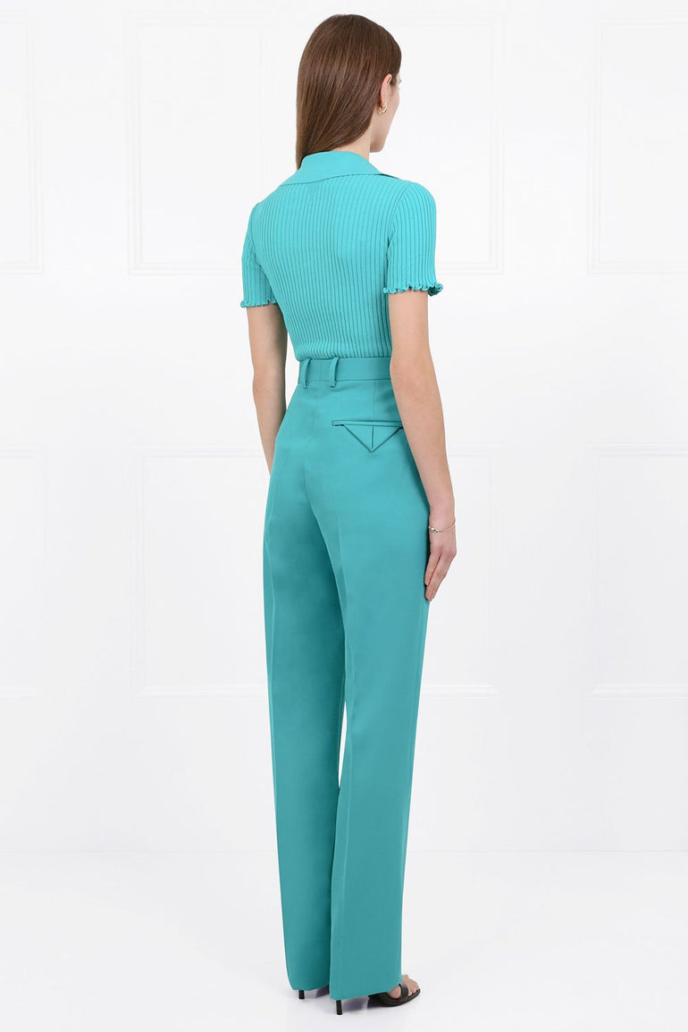 BOTTEGA VENETA RTW RIBBED KNIT POLO TOP S/S NEPTUNE