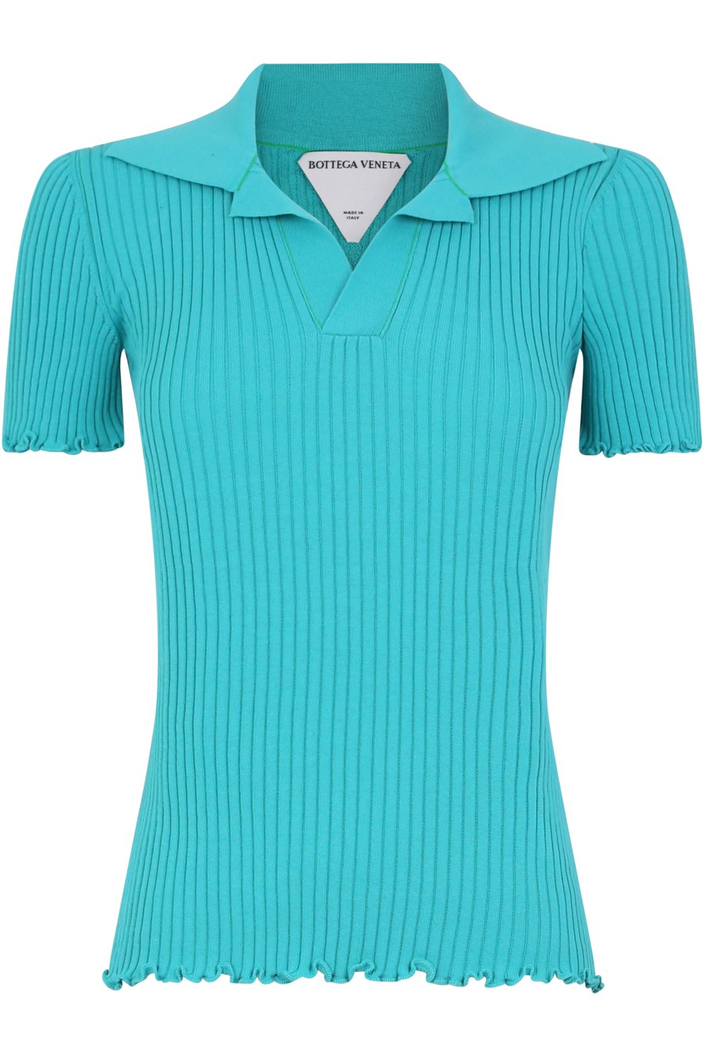 BOTTEGA VENETA RTW RIBBED KNIT POLO TOP S/S NEPTUNE