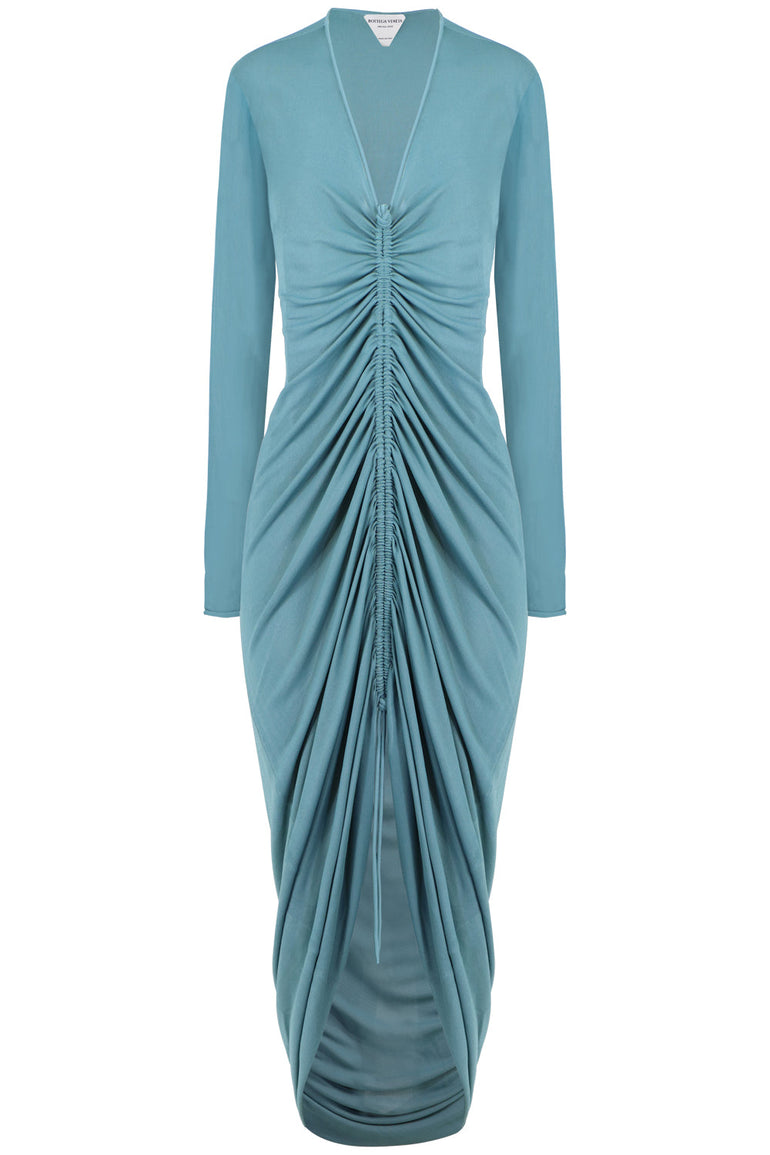 BOTTEGA VENETA RTW RUCHED MIDI DRESS L/S STORM