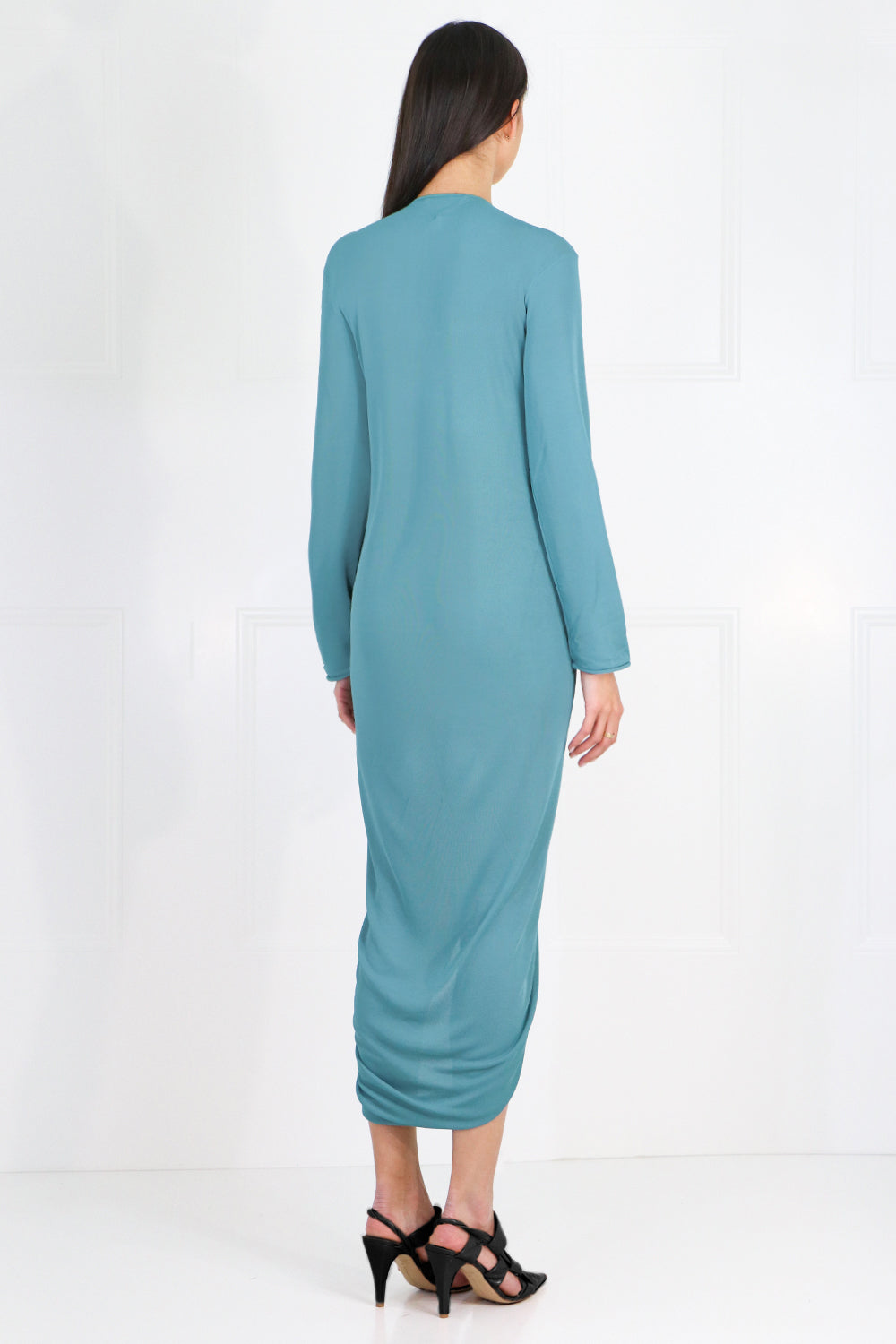 BOTTEGA VENETA RTW RUCHED MIDI DRESS L/S STORM
