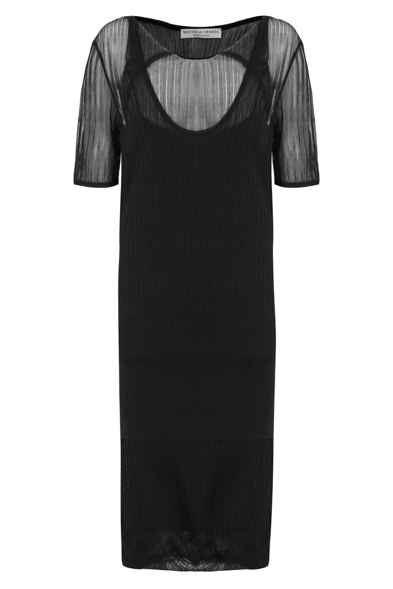 BOTTEGA VENETA RTW SHEER RIB KNIT DRESS | BLACK