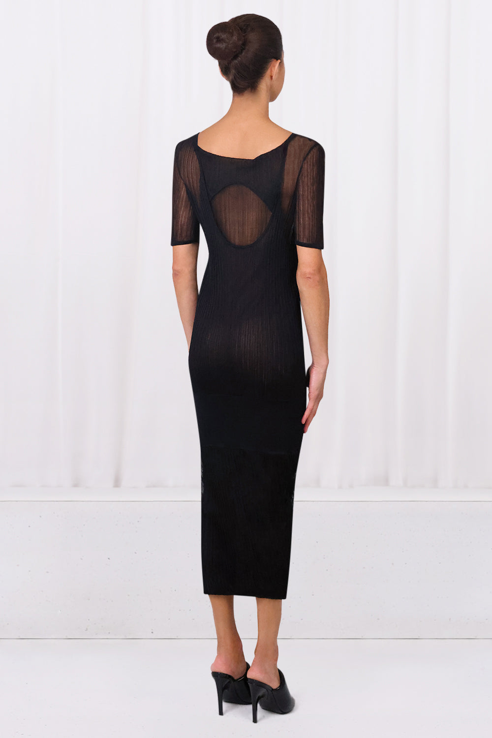 BOTTEGA VENETA RTW SHEER RIB KNIT DRESS | BLACK