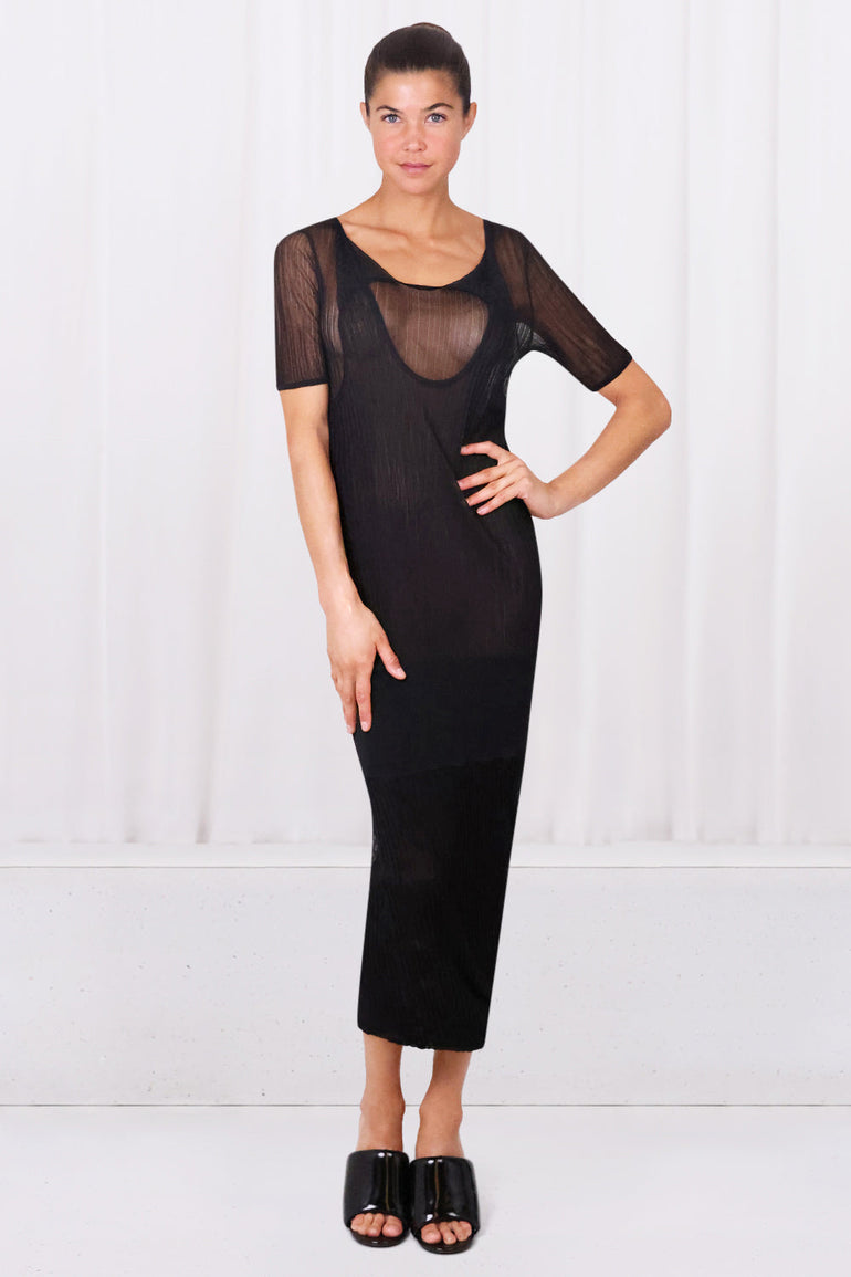 BOTTEGA VENETA SHEER RIB KNIT DRESS BLACK NEW SEASON ONLINE PARLOUR X Parlour X BOTTEGA VENETA SHEER RIB KNIT DRESS BLACK NEW SEASON ONLINE PARLOUR X Parlour X