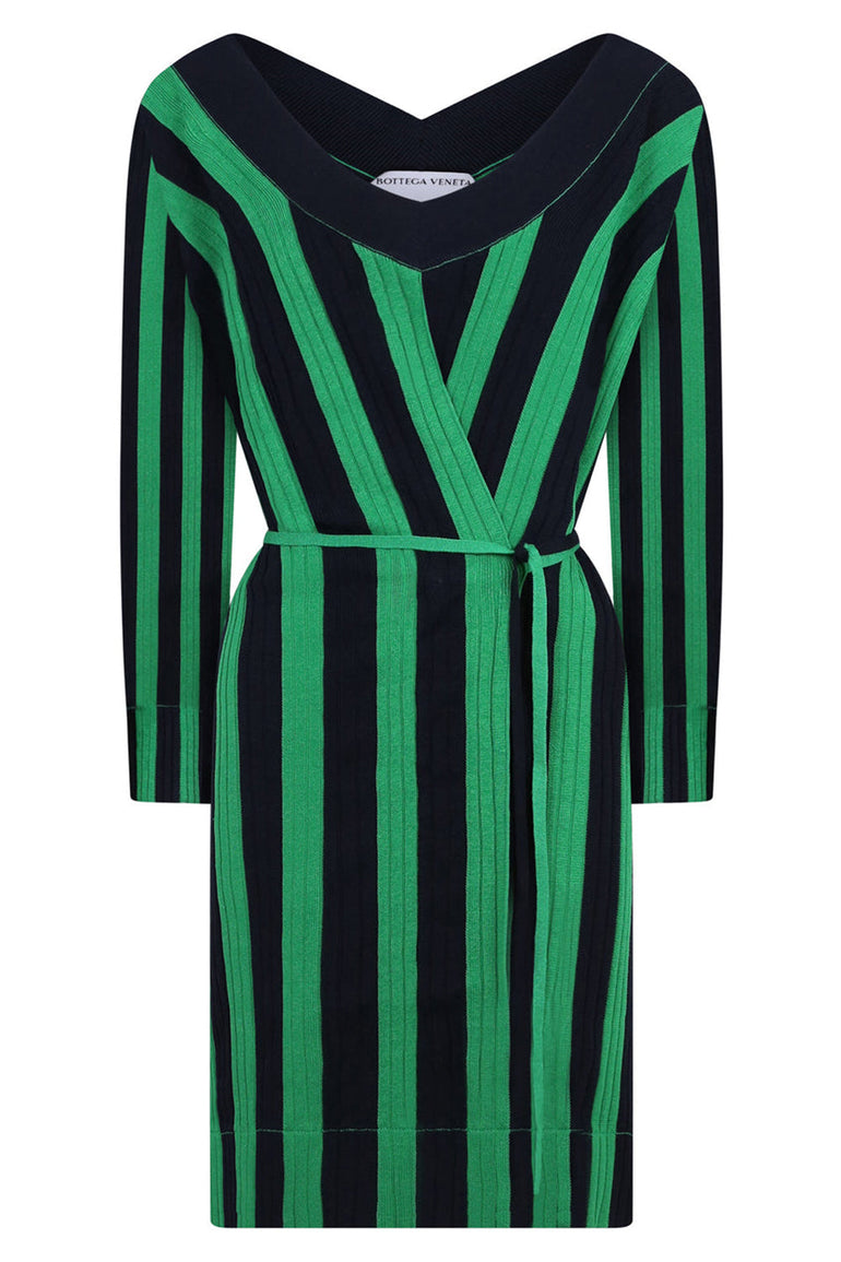 BOTTEGA VENETA STRIPE WRAP DRESS GREEN/NAVY NEW SEASON PARLOUR X Parlour X BOTTEGA VENETA STRIPE WRAP DRESS GREEN/NAVY NEW SEASON PARLOUR X Parlour X