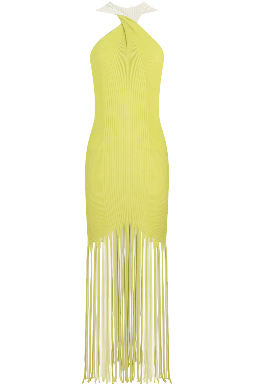 BOTTEGA VENETA RTW TWIST BACK FRINGE DRESS ACID