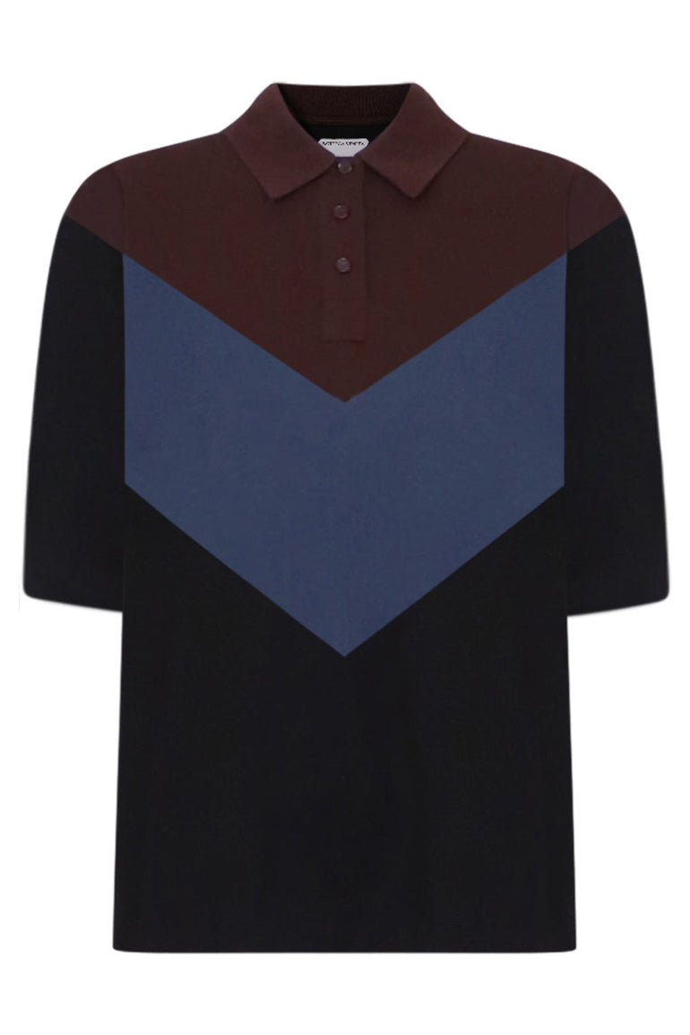 BOTTEGA VENETA SHIRTS POLO CHEVRON SHIRT | BURGUNDY/MARINE/BLACK