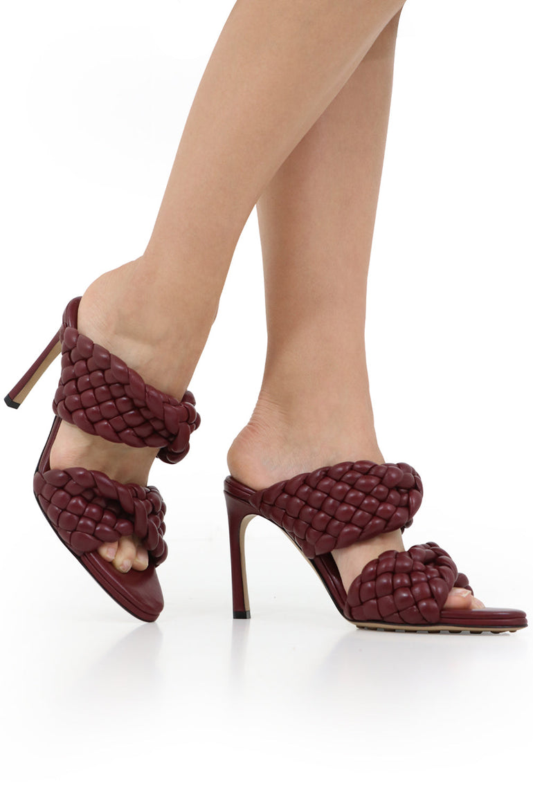 BOTTEGA VENETA SHOES PADDED CURVE SANDAL 90MM BORDEAUX