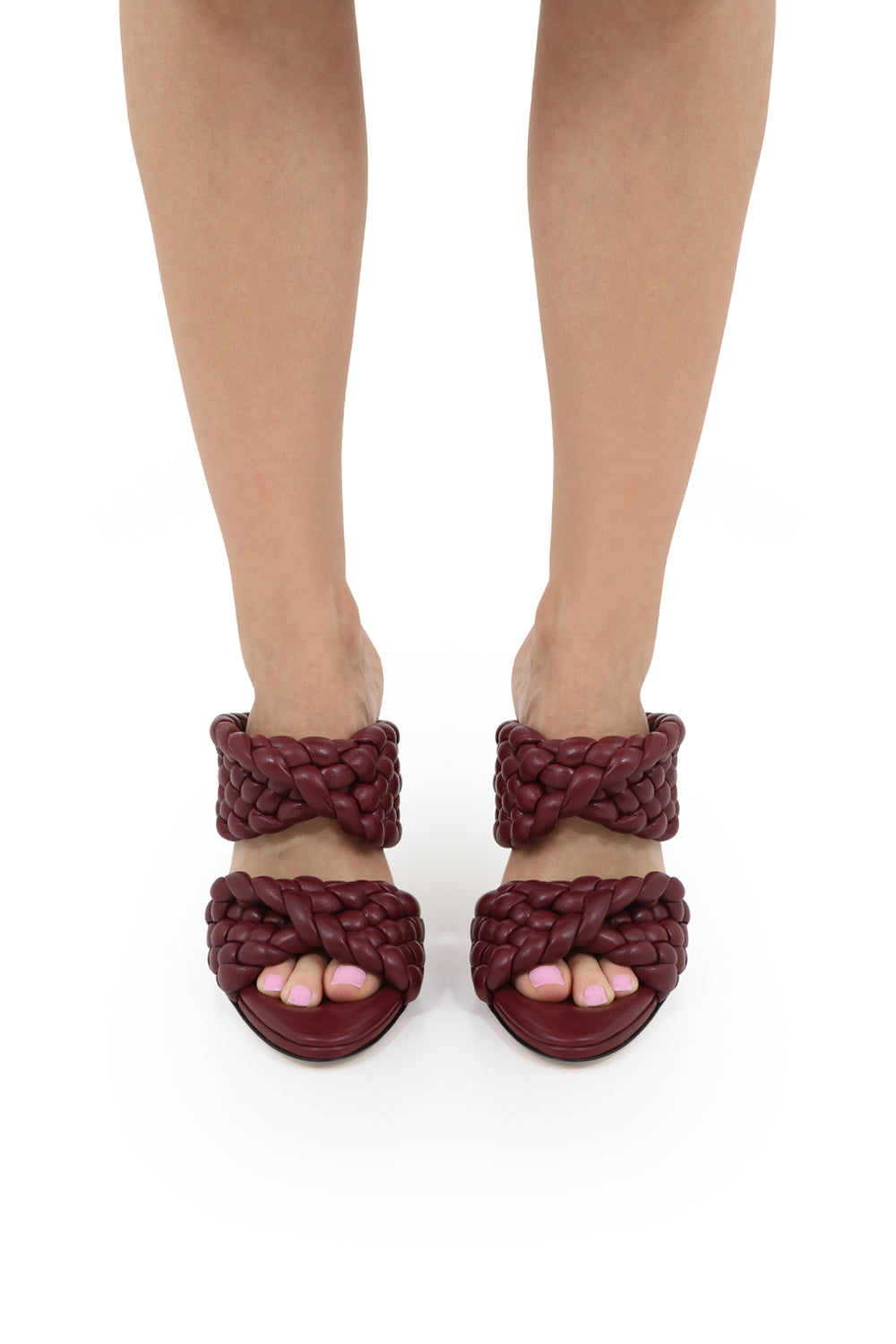 BOTTEGA VENETA SHOES PADDED CURVE SANDAL 90MM BORDEAUX