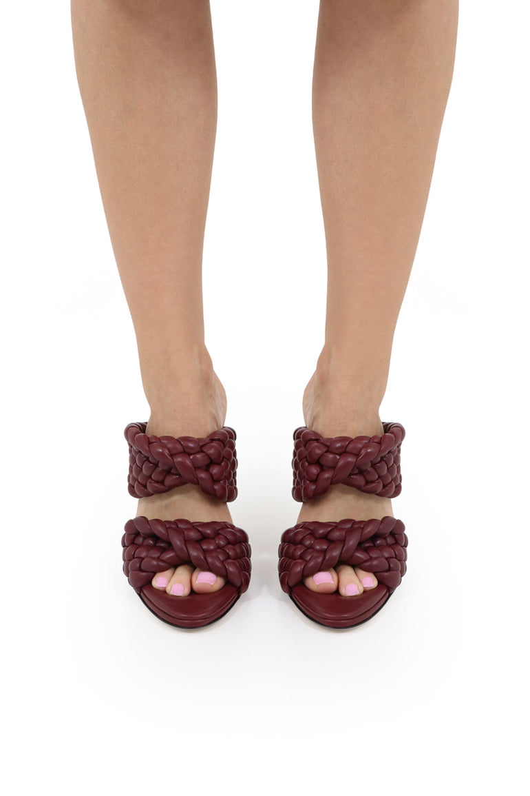 BOTTEGA VENETA SHOES PADDED CURVE SANDAL 90MM BORDEAUX