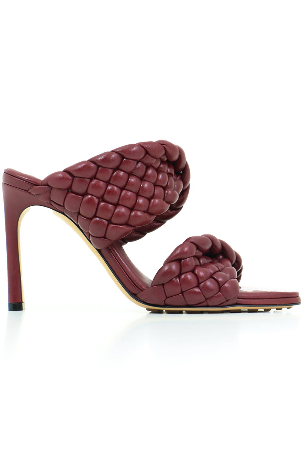 BOTTEGA VENETA SHOES PADDED CURVE SANDAL 90MM BORDEAUX