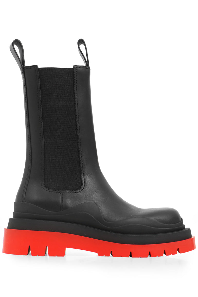 BOTTEGA VENETA SHOES TIRE BOOTS WITH RED SOLE BLACK