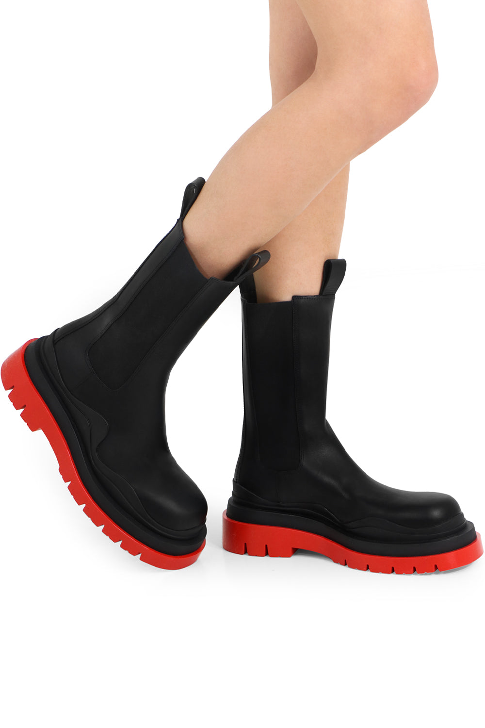 BOTTEGA VENETA SHOES TIRE BOOTS WITH RED SOLE BLACK