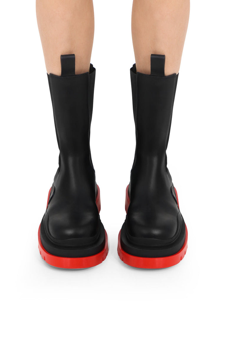 BOTTEGA VENETA SHOES TIRE BOOTS WITH RED SOLE BLACK