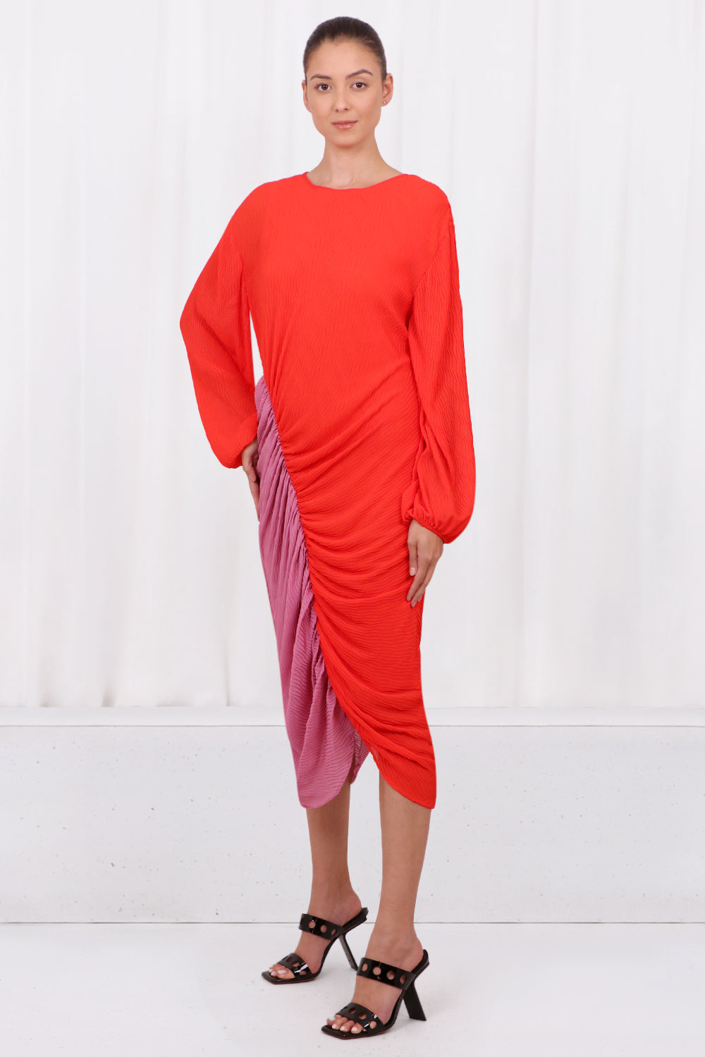 BROGGER RTW ACE RUCHED DRESS L/S RED/PINK