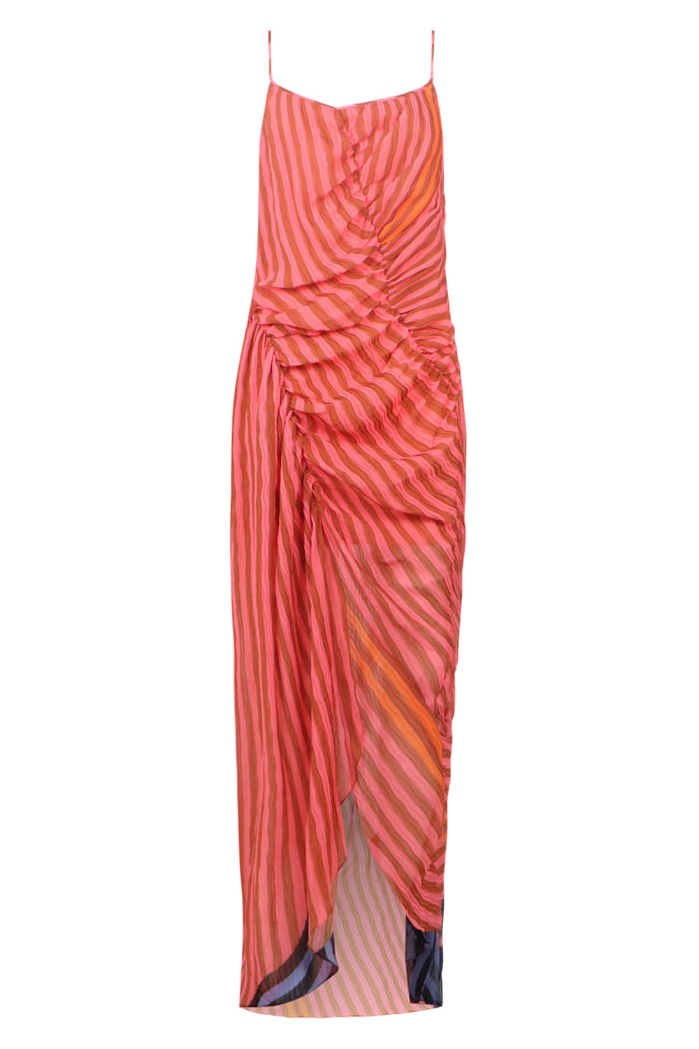 BROGGER RTW STRAPPY RUCHED GOWN  | TAN STRIPE PRINT