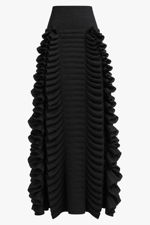 Laminary Ruffle Panel Slit Skirt | Black