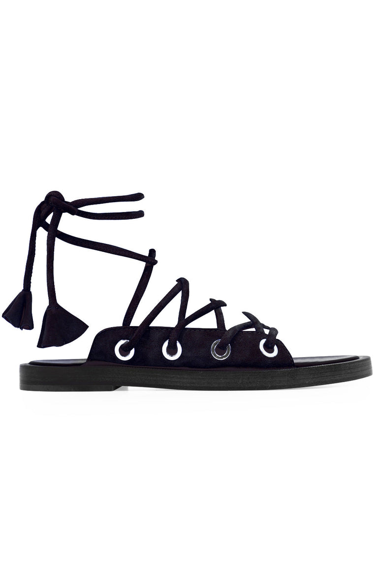 CEDRIC CHARLIER SHOES CHUNKY LACE UP SANDAL DARK BLUE SUEDE