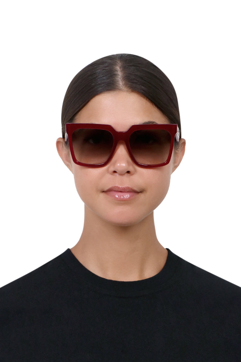 CELINE SUNGLASSES MULTI RECTANGLE SUNGLASSES | BURGUNDY/BLACK