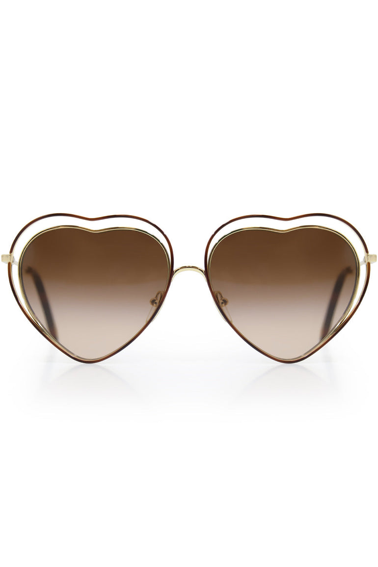 CHLOE Accessories BROWN POPPY HEART SUNGLASSES HAVANA BROWN