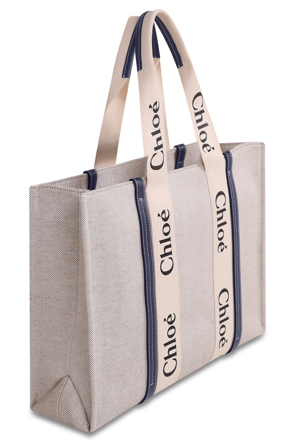 CHLOE BAG BLUE WOODY LARGE TOTE WHITE / BLUE