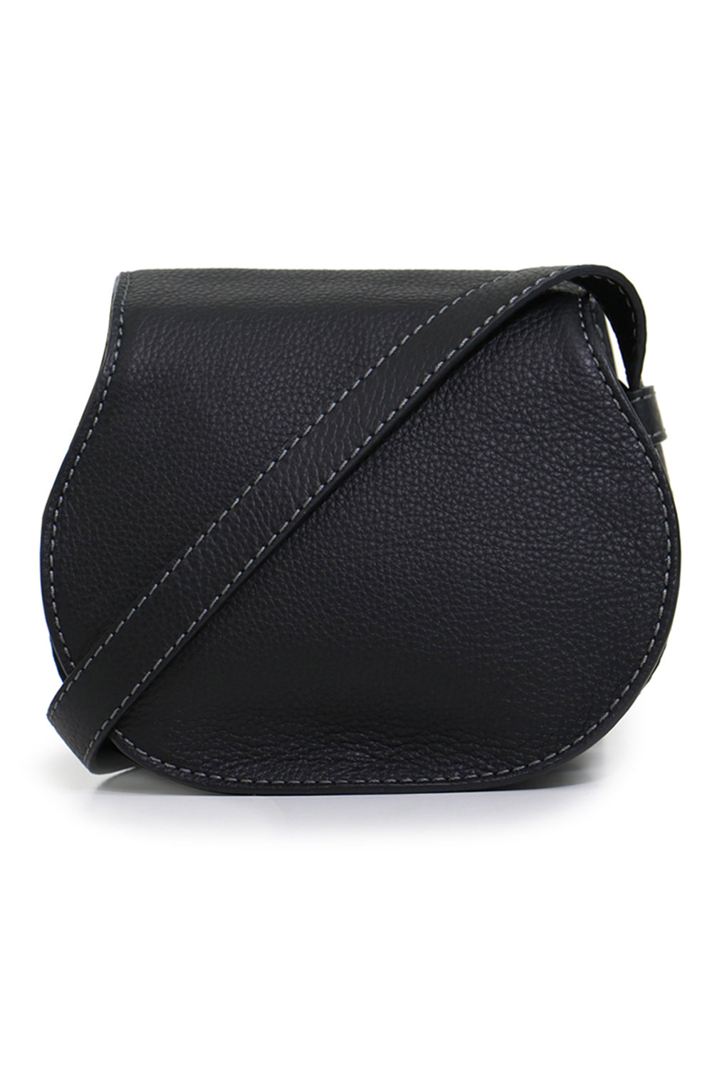 CHLOE BAGS BLACK MARCIE SMALL BAG | BLACK / BROWN STITCHING
