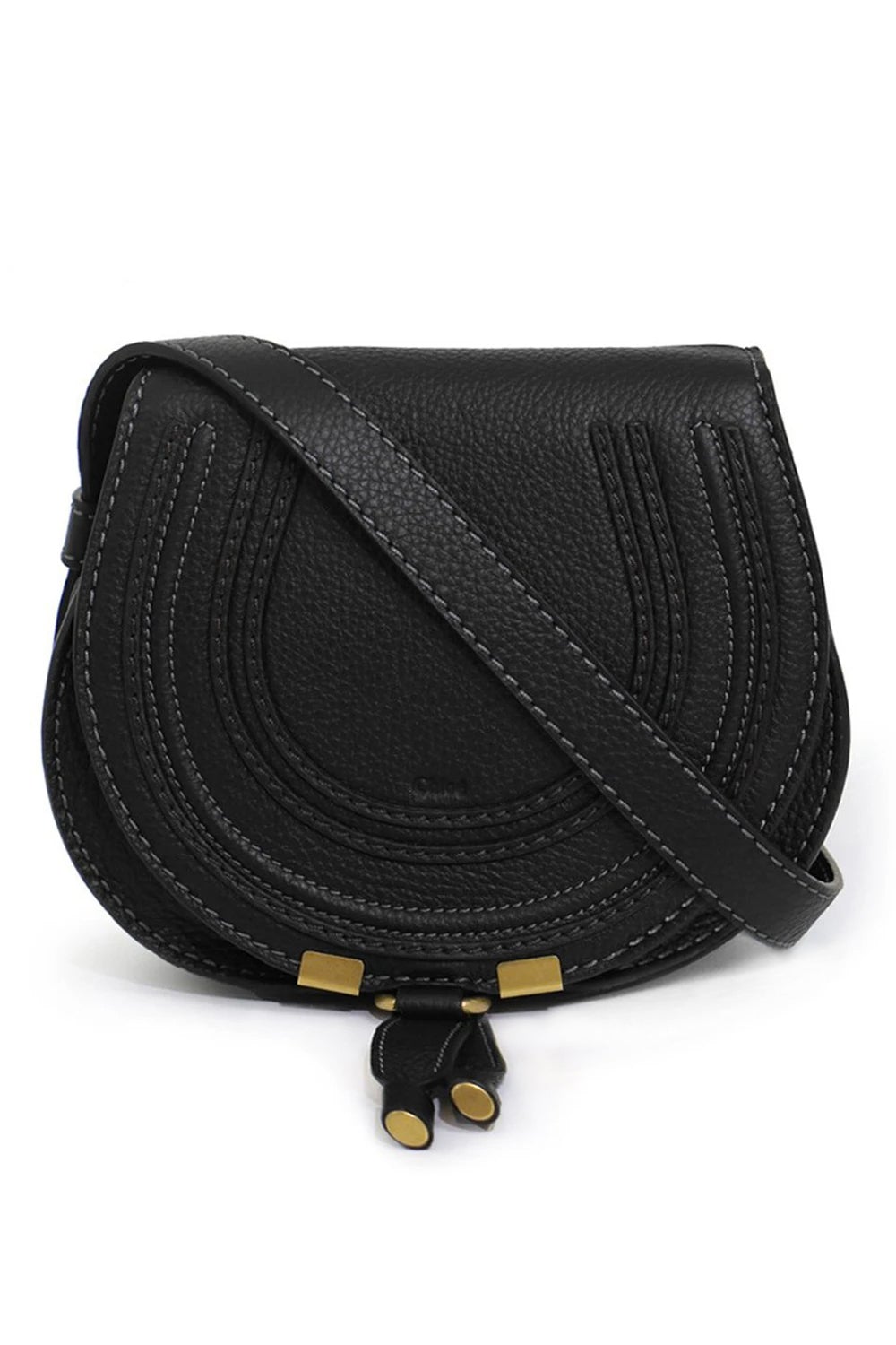 CHLOE BAGS BLACK MARCIE SMALL BAG | BLACK / BROWN STITCHING