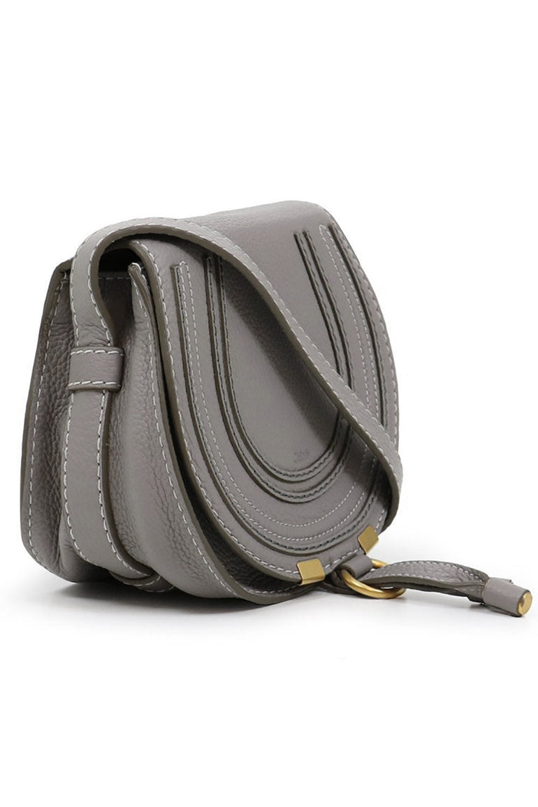 CHLOE BAGS GREY MARCIE SMALL BAG | CASHMERE GREY WITH WHITE STITCHING