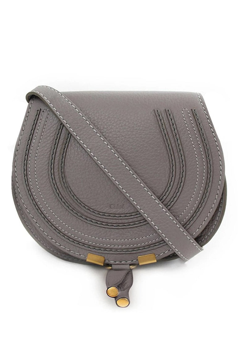CHLOE BAGS GREY MARCIE SMALL BAG | CASHMERE GREY WITH WHITE STITCHING