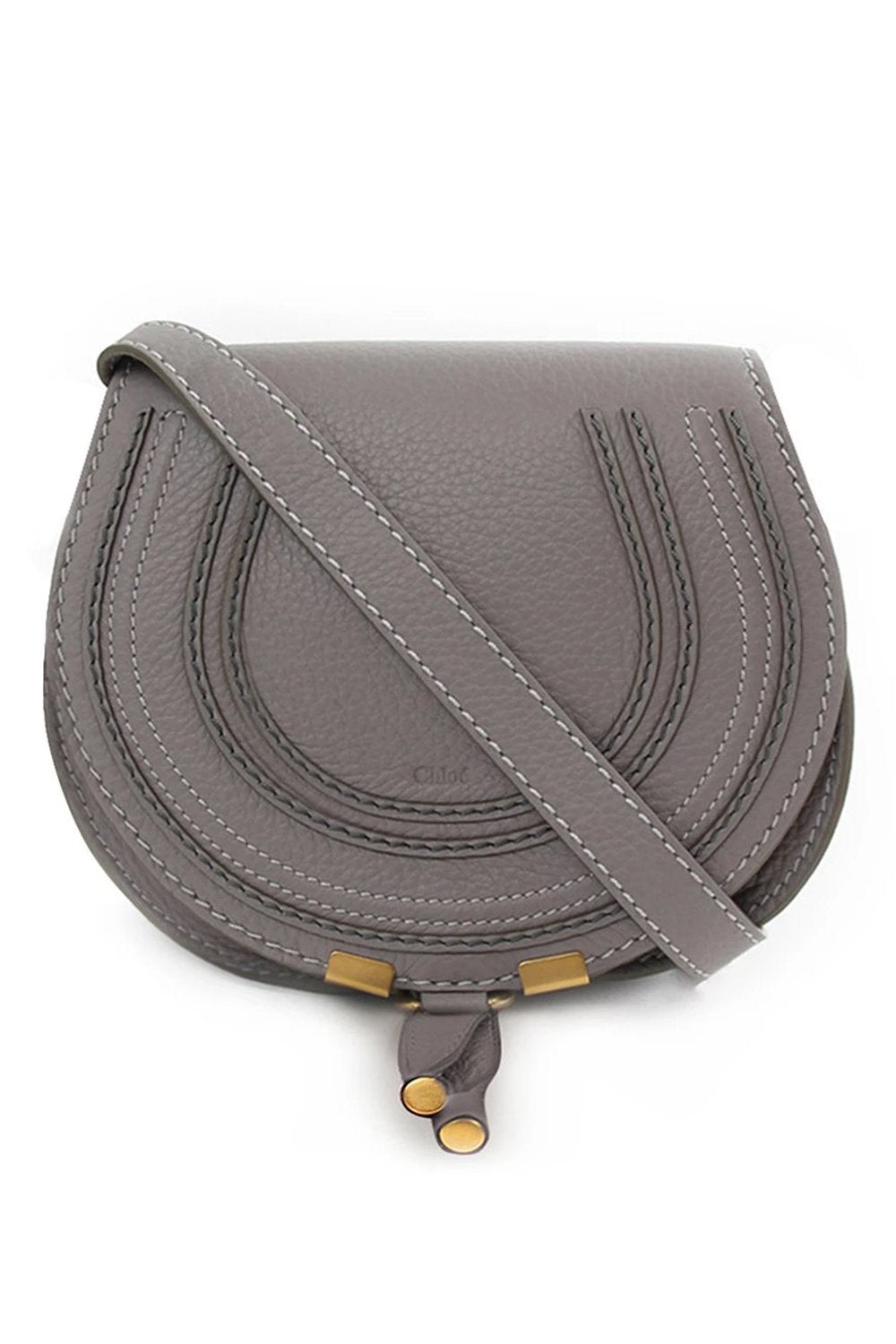 CHLOE BAGS GREY MARCIE SMALL BAG | CASHMERE GREY WITH WHITE STITCHING