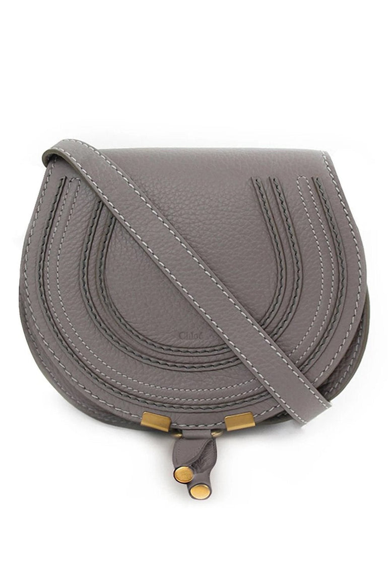 CHLOE BAGS GREY MARCIE SMALL BAG | CASHMERE GREY WITH WHITE STITCHING
