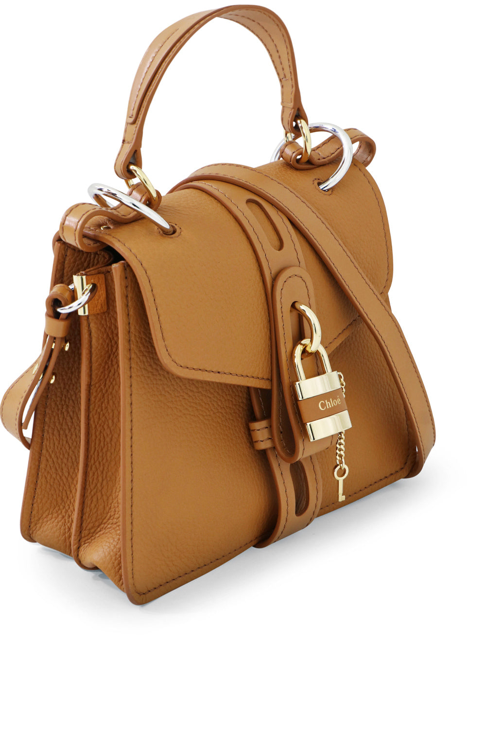 CHLOE BAGS BROWN SMALL ABY BAG WITH LOCK AUTUMNAL BROWN