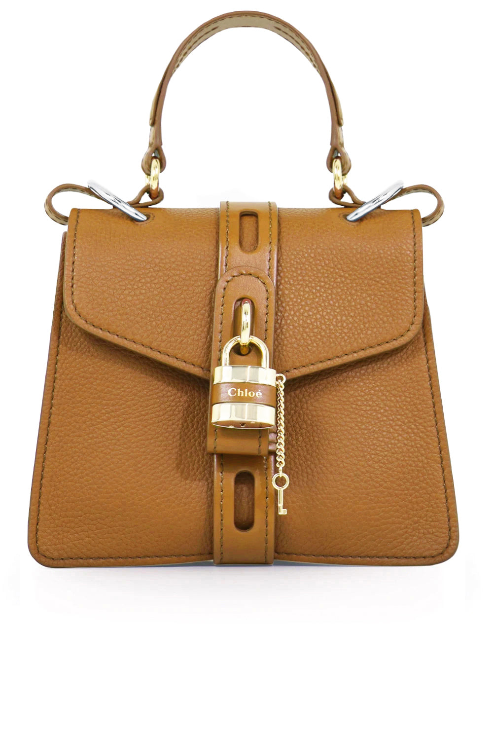 CHLOE BAGS BROWN SMALL ABY BAG WITH LOCK AUTUMNAL BROWN