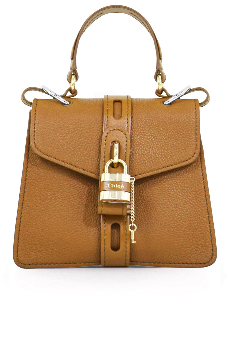CHLOE BAGS BROWN SMALL ABY BAG WITH LOCK AUTUMNAL BROWN