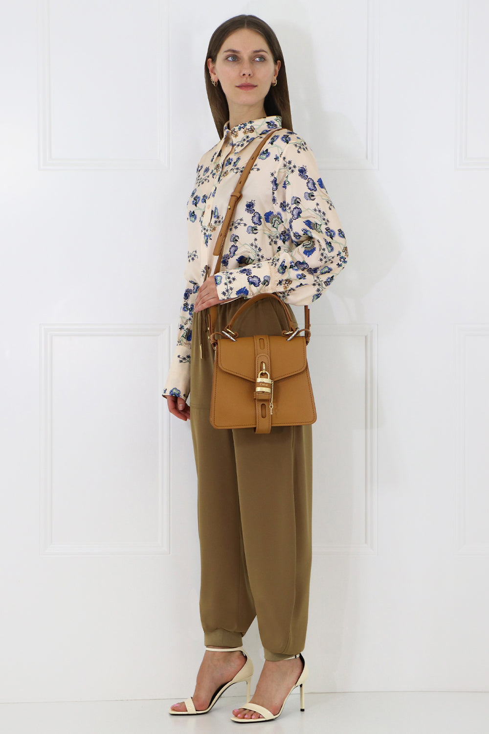 CHLOE BAGS BROWN SMALL ABY BAG WITH LOCK AUTUMNAL BROWN