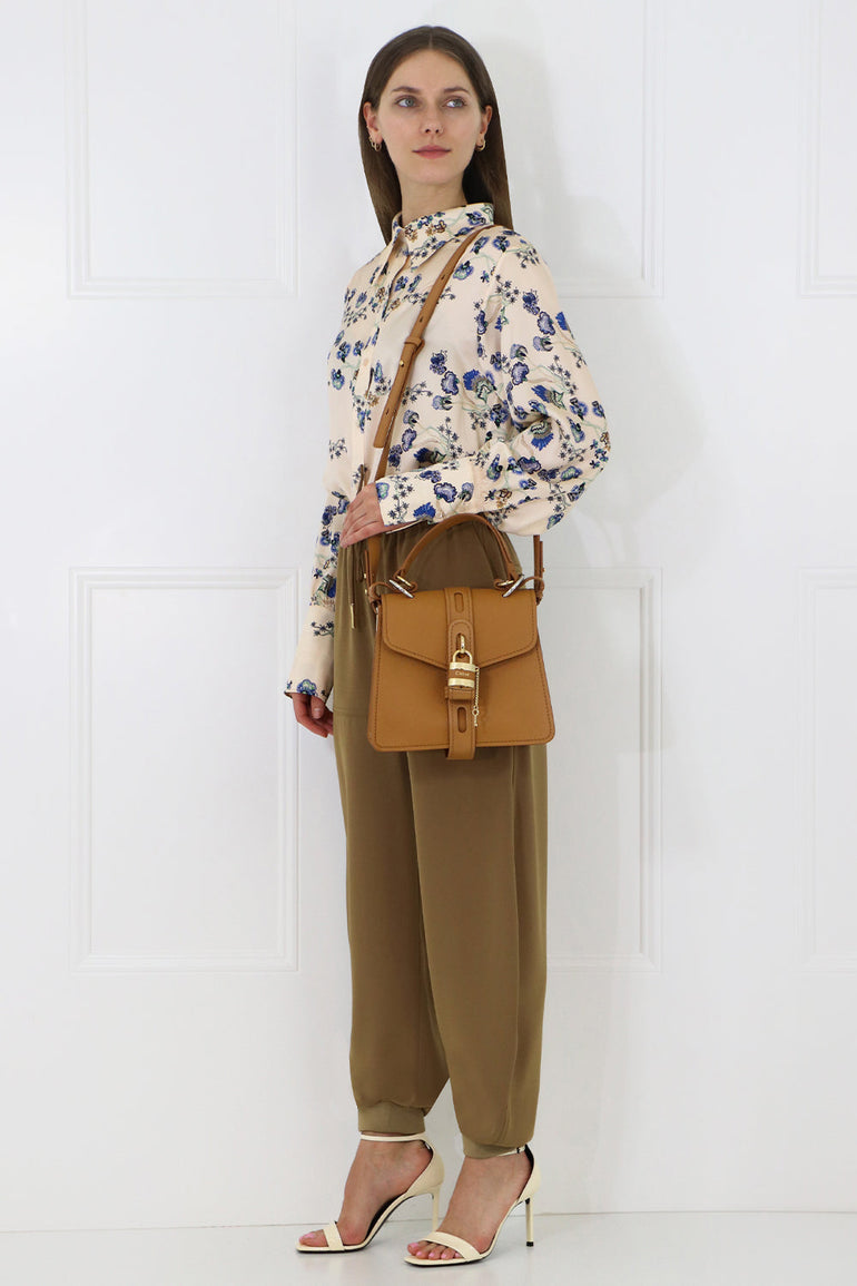 CHLOE BAGS BROWN SMALL ABY BAG WITH LOCK AUTUMNAL BROWN