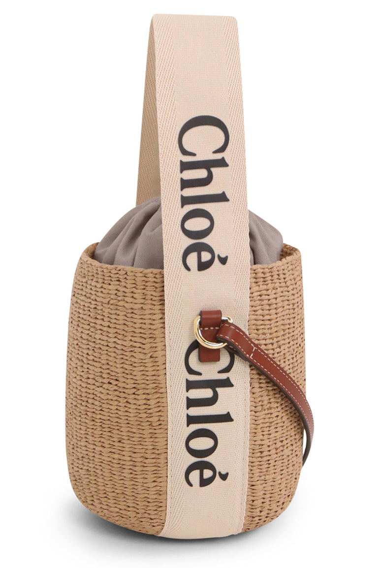 CHLOE BAGS WHITE WOODY RAFFIA CROSSBODY BAG | WHITE/SEPIA BROWN