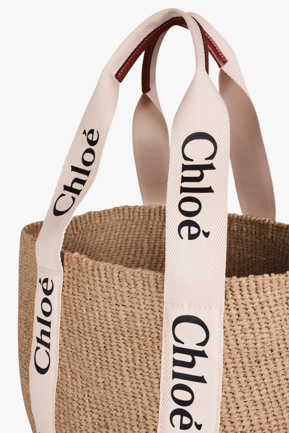 CHLOE BAGS WHITE WOODY RAFFIA TOTE | WHITE