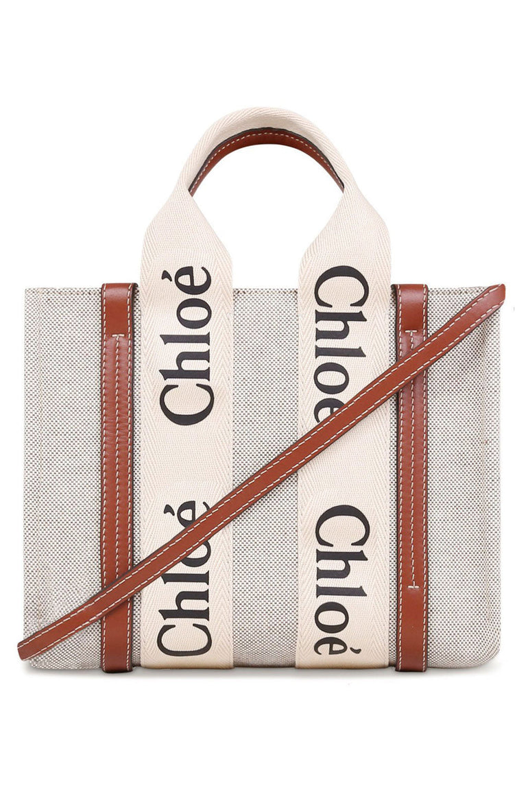 CHLOE BAGS BROWN WOODY SMALL TOTE | WHITE/BROWN