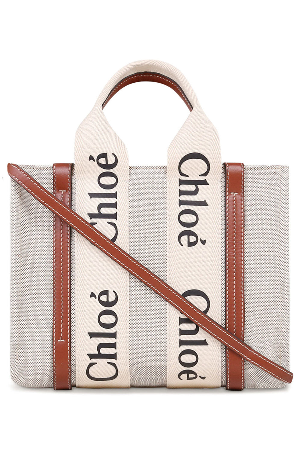CHLOE BAGS BROWN WOODY SMALL TOTE | WHITE/BROWN