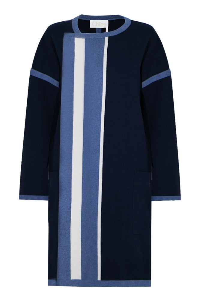 CHLOE RTW CONTRAST PANEL COAT BLACK/BLUE