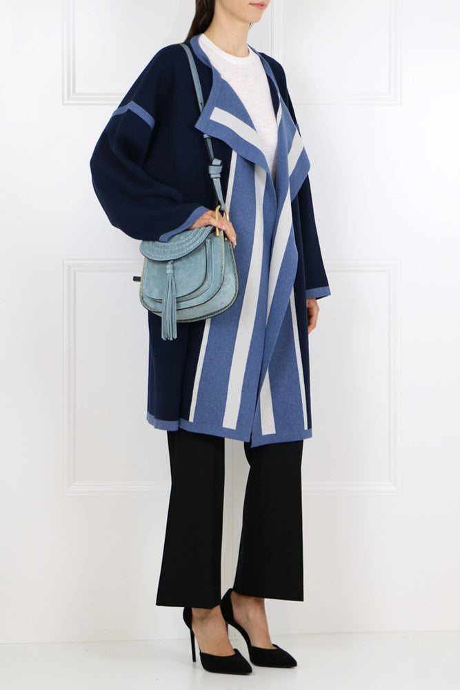 CHLOE RTW CONTRAST PANEL COAT BLACK/BLUE
