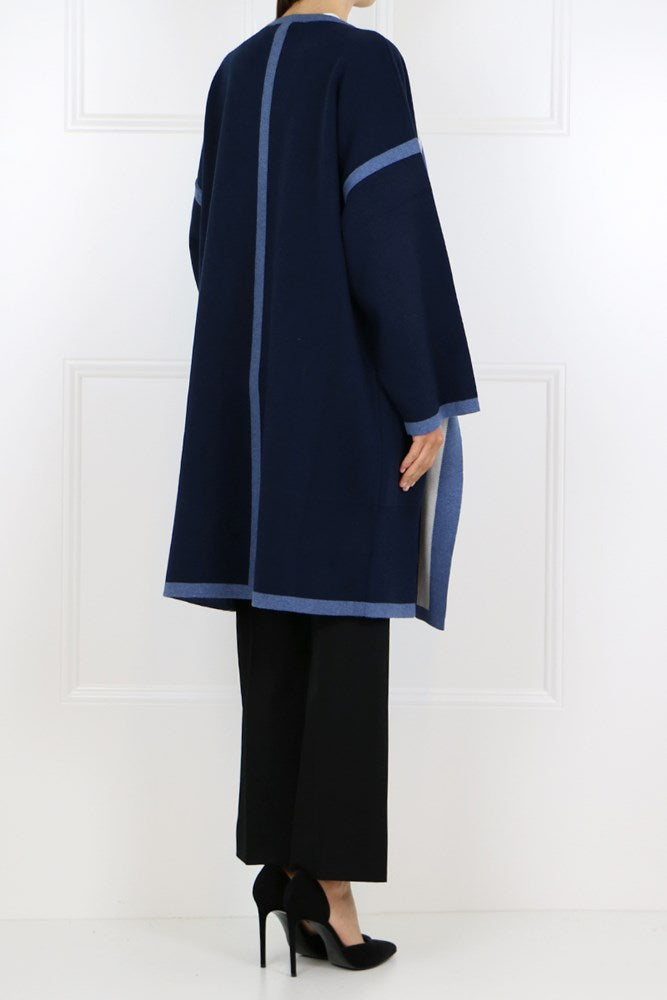 CHLOE RTW CONTRAST PANEL COAT BLACK/BLUE
