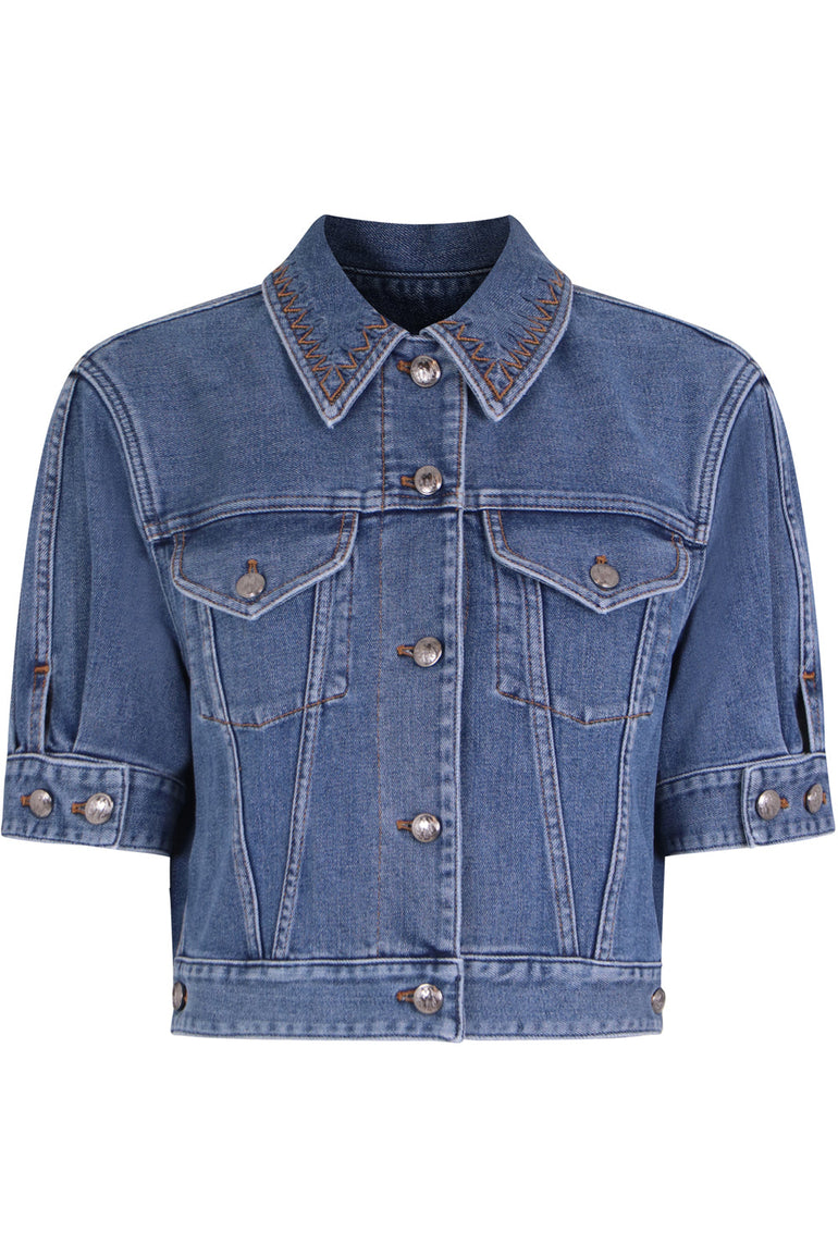 CHLOE RTW CROPPED DENIM JACKET S/S MOONLIGHT BLUE