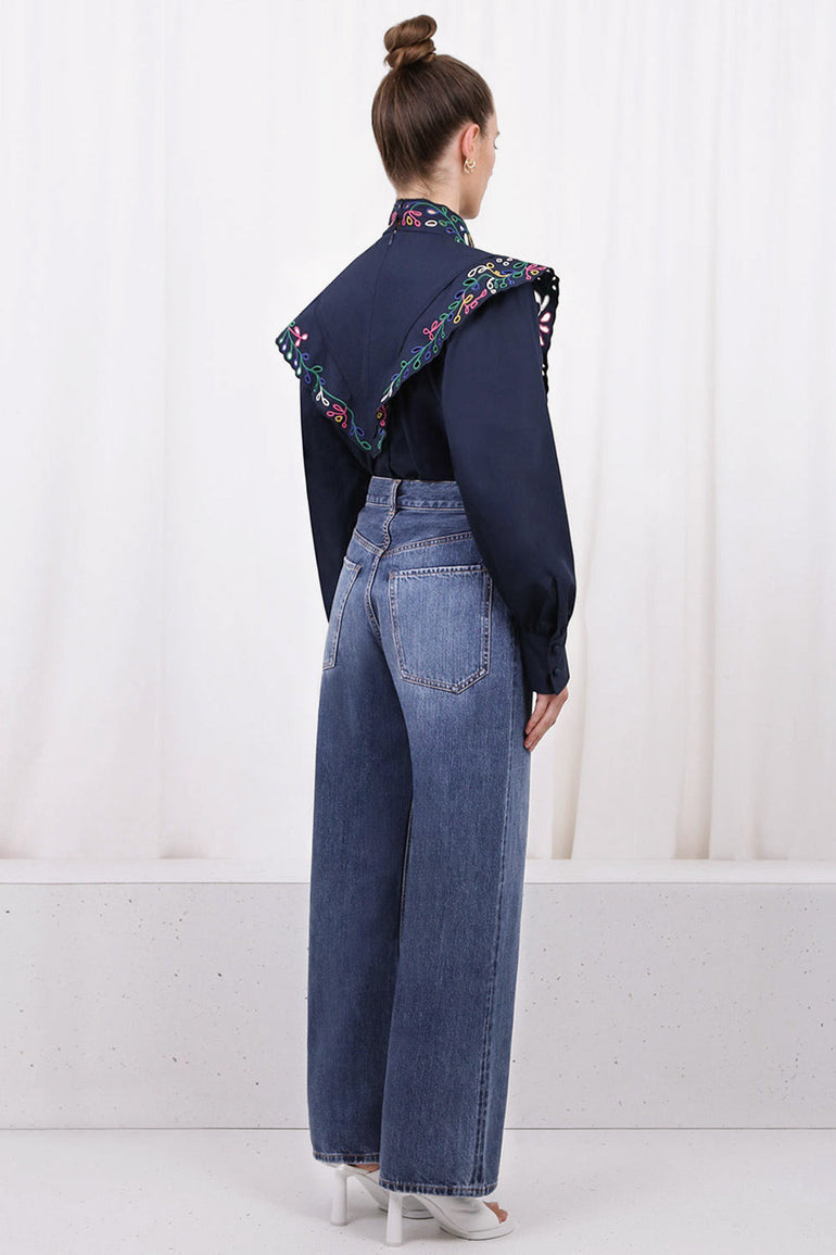 CHLOE RTW EMBROIDERED BLOUSE L/S NAVY