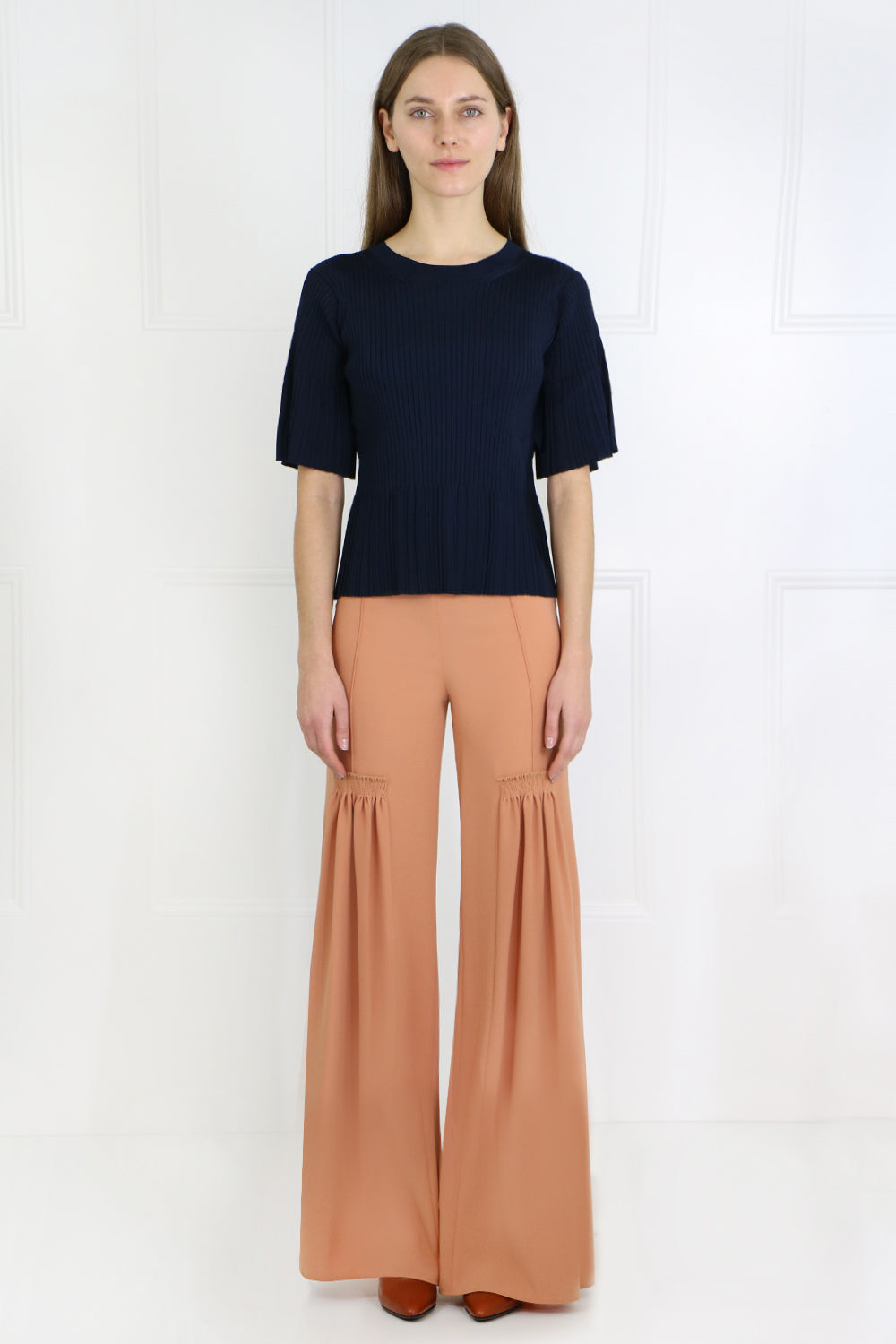 CHLOE RTW FLARED PANTS WITH FRONT PLEAT SUNNY BROWN