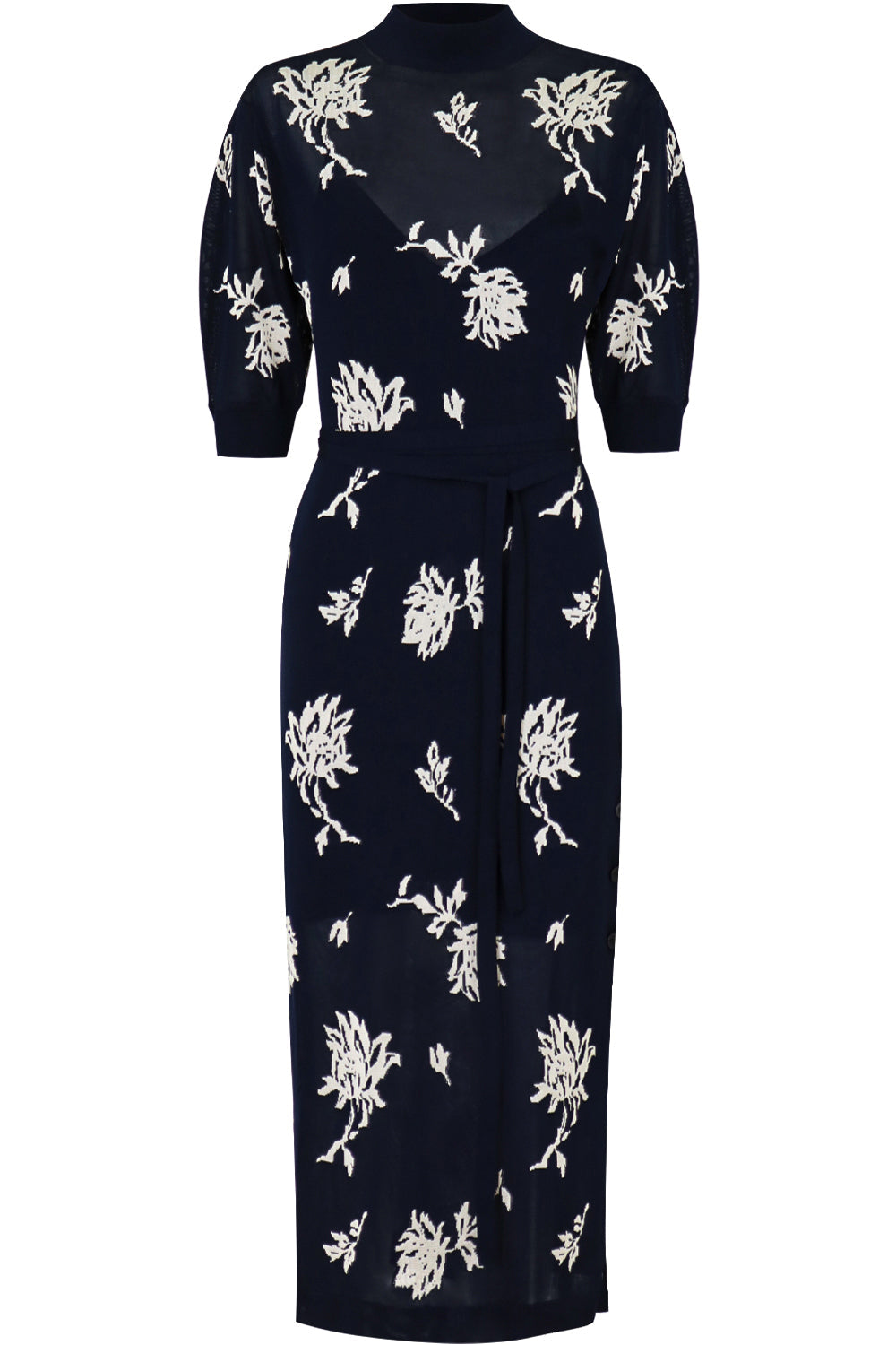 CHLOE RTW FLORAL JACQUARD DRESS S/S NAVY