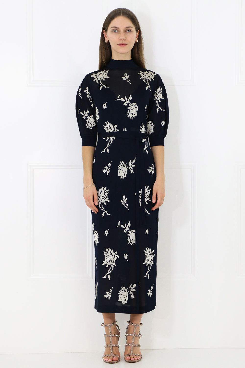 CHLOE RTW FLORAL JACQUARD DRESS S/S NAVY