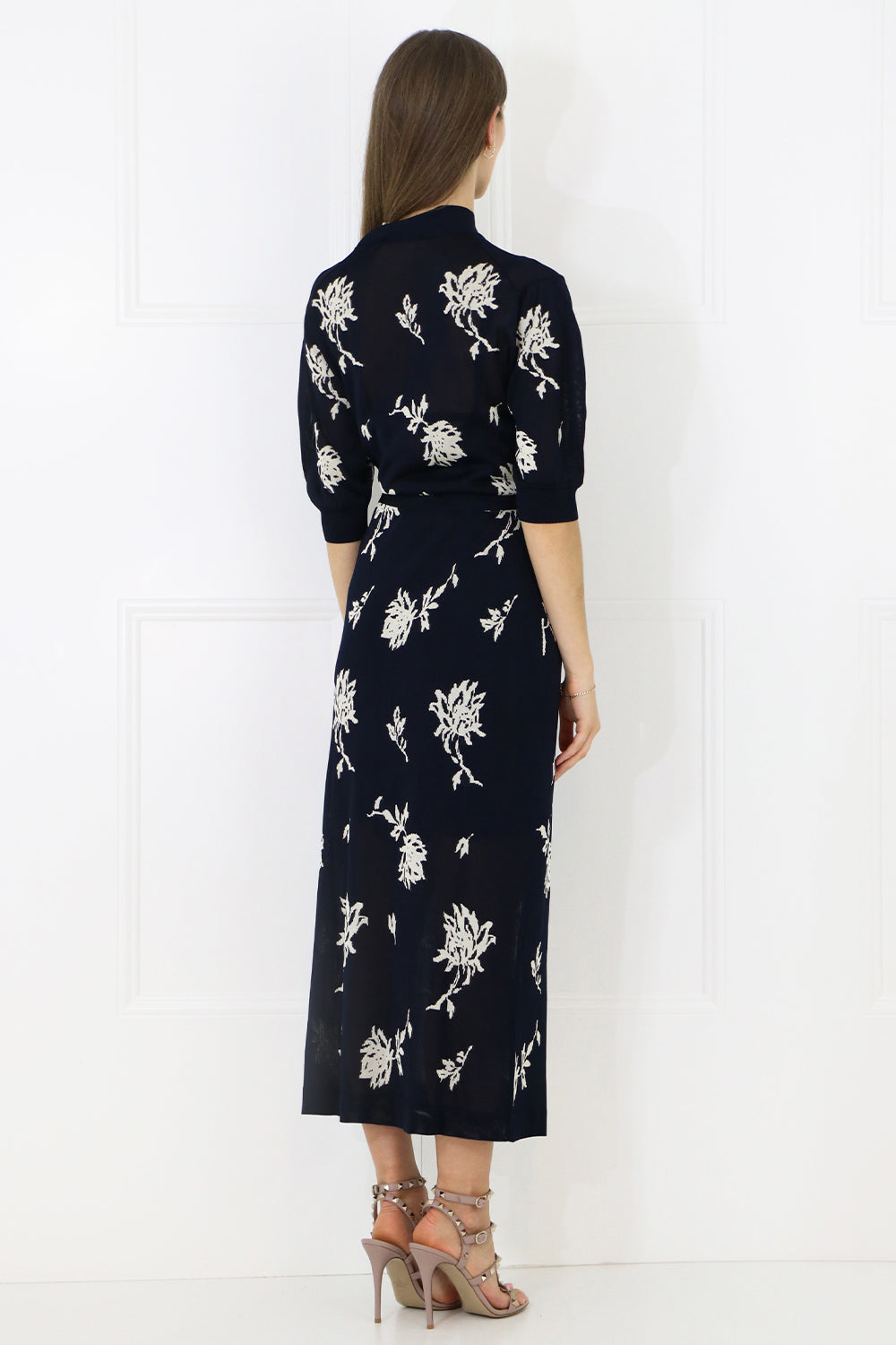 CHLOE RTW FLORAL JACQUARD DRESS S/S NAVY